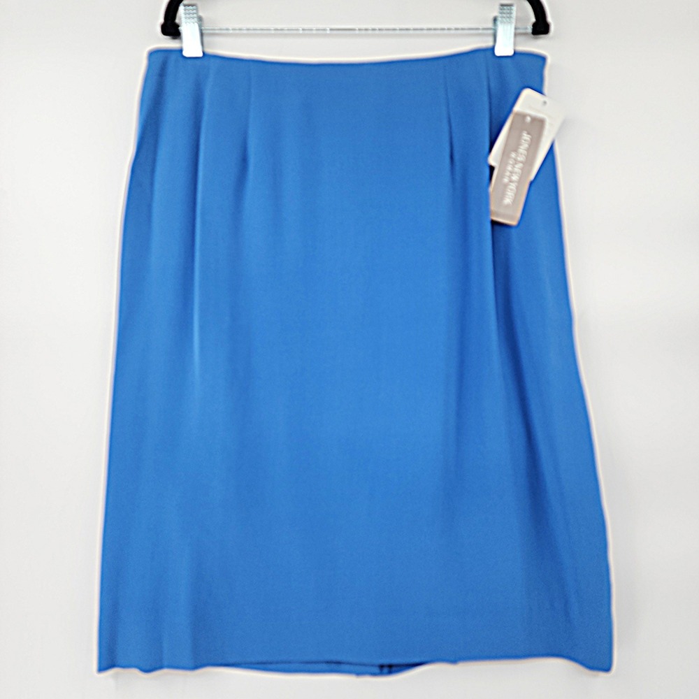 Jones New York Skirt Suit 16W Silk Blue 3 Button Business Office Luxury NEW $352 - Picture 4 of 15